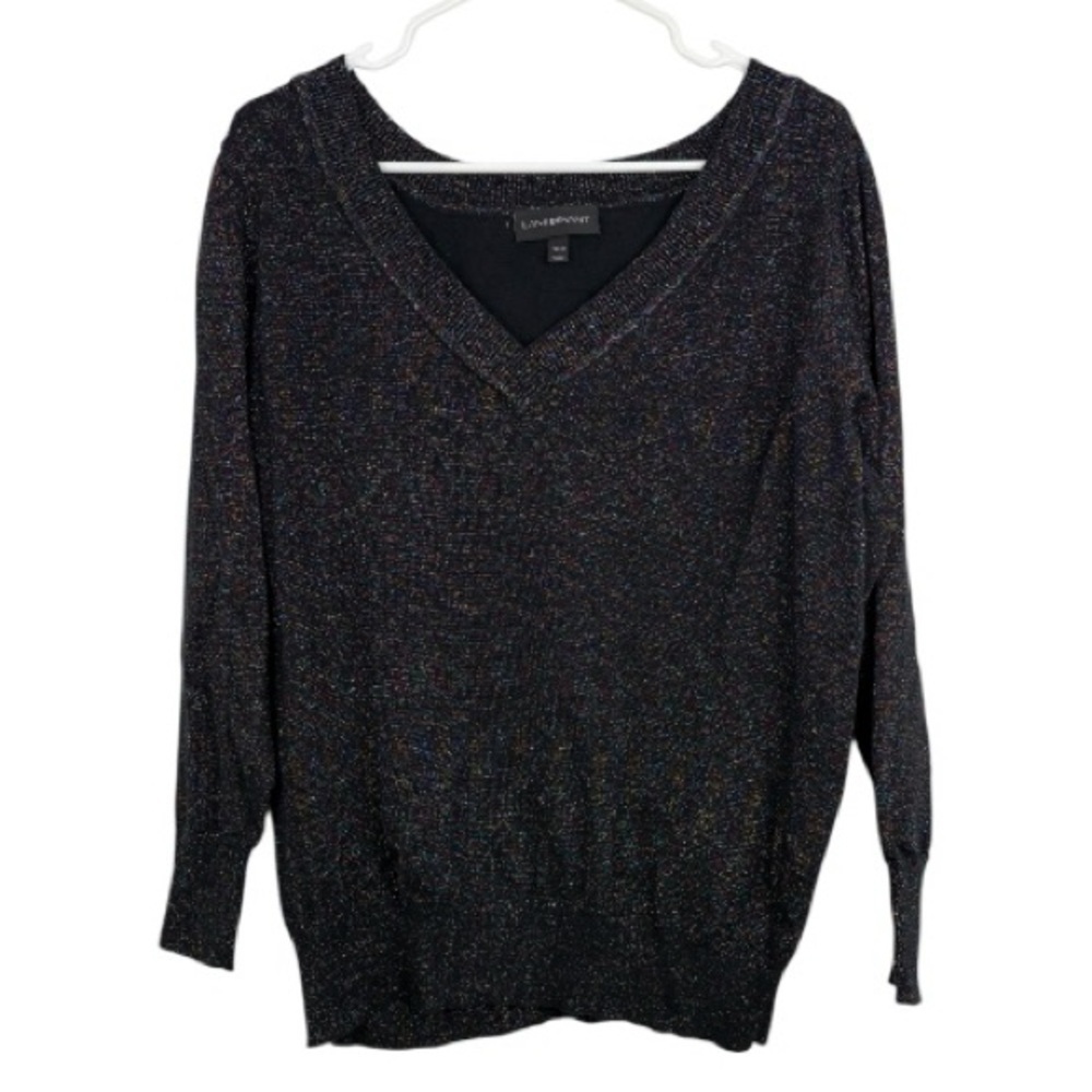 Lane Bryant Black Metallic Knit V-Neck Sweater size 18/20 grunge indie sleaze